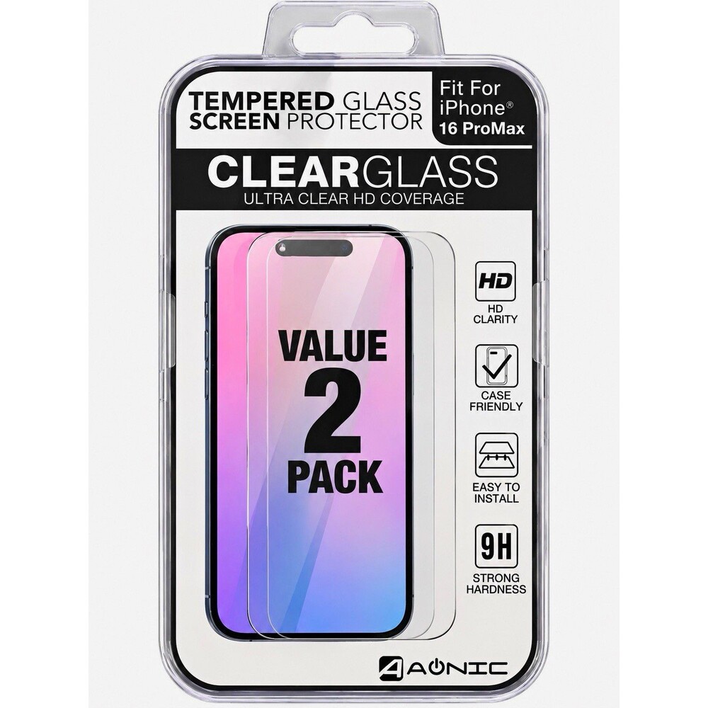 Aconic Tempered Glass Screen Protector 2-Pack for iPhone 16 Pro Max